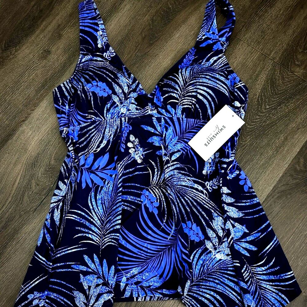 Swimsuits For All Women's V-Neck Tankini S Top, Blue Palm size 8